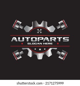 Gear and pistons icon combination car repair service automobile logo. Vector illustration.