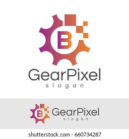 gear pixel initial Letter B Logo design
