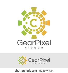 gear pixel initial Letter C Logo design
