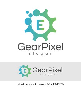 gear pixel initial Letter E Logo design