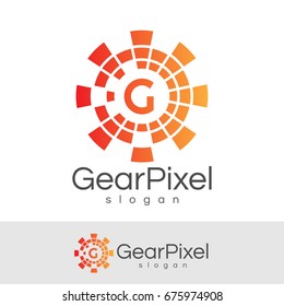 gear pixel initial Letter G Logo design