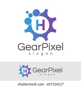 gear pixel initial Letter H Logo design