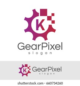 gear pixel initial Letter K Logo design

