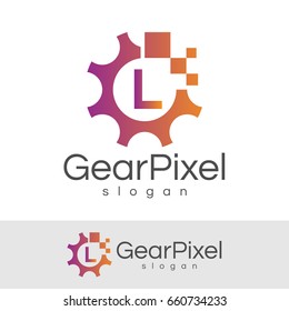 gear pixel initial Letter L Logo design

