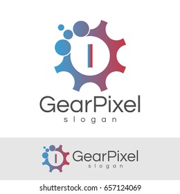 gear pixel initial Letter I Logo design