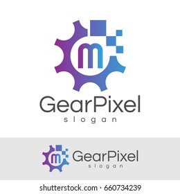 gear pixel initial Letter M Logo design
