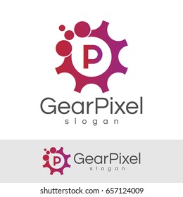 gear pixel initial Letter P Logo design