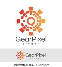 gear pixel initial Letter Q Logo design
