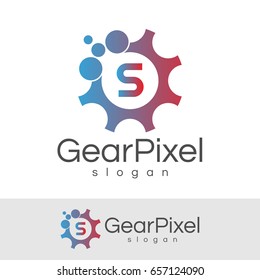 gear pixel initial Letter S Logo design