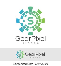 gear pixel initial Letter S Logo design