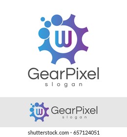 gear pixel initial Letter W Logo design