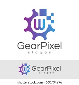 gear pixel initial Letter W Logo design
