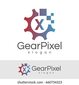 gear pixel initial Letter X Logo design
