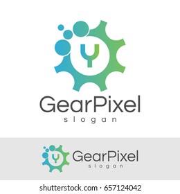 gear pixel initial Letter Y Logo design