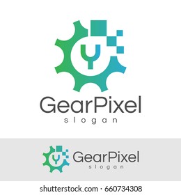 gear pixel initial Letter Y Logo design
