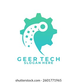 Gear Pixel logo design vector template. Digital Technology logo design vector icon