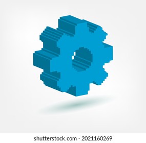 símbolo de píxel de engranaje símbolo del vector logo aislado 3d