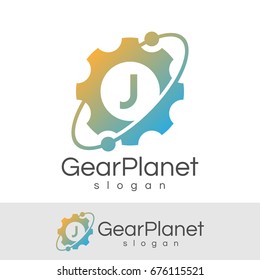 gear planet initial Letter J Logo design