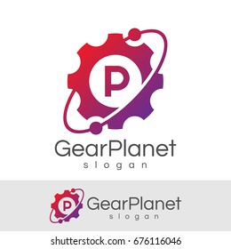 gear planet initial Letter P Logo design