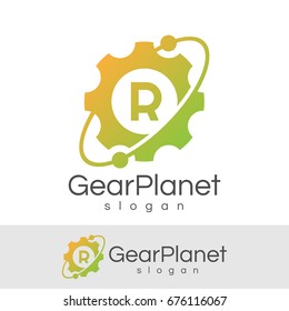 gear planet initial Letter R Logo design
