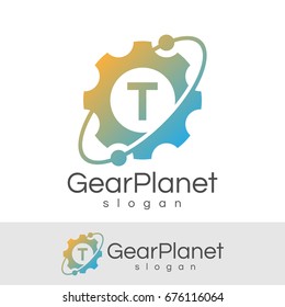 gear planet initial Letter T Logo design
