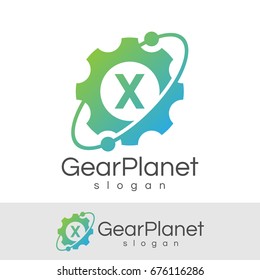 gear planet initial Letter X Logo design