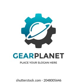 Gear planet vector logo template. This design use cog symbol. Suitable for technology and industrial.