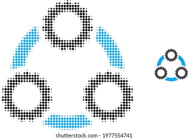 Gear planetary transmission halftone dotted icon illustration. Halftone array contains round points. Vector illustration of gear planetary transmission icon on a white background.