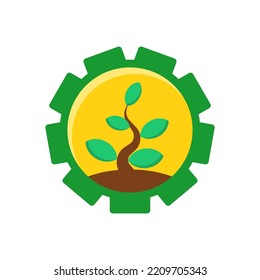Gear with plant vector illustration isolated on white background suitable for agricultural technology icon 
