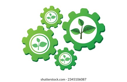 Engranaje con una planta.sobre fondo blanco.Ilustración de diseño de vectores.