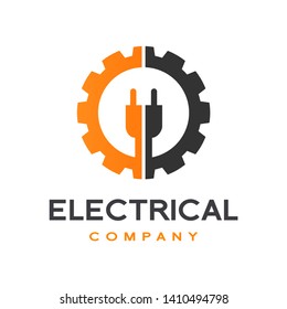 Gear with plug electrical vector logo template. Suitable for factory or industrial business. 