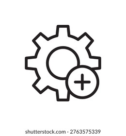 Gear with a plus sign representing adding processes or system management.