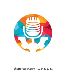 Gear podcast vector logo design template. Cog wheel and mic icon design.