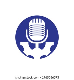 Gear podcast vector logo design template. Cog wheel and mic icon design.