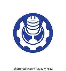 Gear podcast vector logo design template. Cog wheel and mic icon design.	
