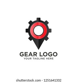 Gear Point Logo Template Design Vector. Map Gear Icon Logo Design Element.