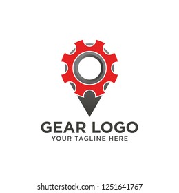 Gear Point Logo Template Design Vector. Map Gear Icon Logo Design Element.