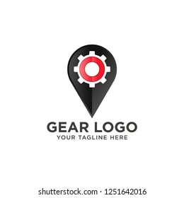 Gear Point Logo Template Design Vector. Map Gear Icon Logo Design Element.