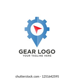 Gear Point Logo Template Design Vector. Map Gear Icon Logo Design Element.