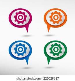 Gear pointer on colorful chat speech bubbles