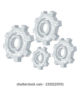 Gear polygonal mechanism abstract background. The isolated concept of innovative technology, industrial technologies and business consists of low poly wireframe, geometry triangle, lines, dots.