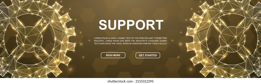 Gear polygonal symbol for head promotion banner. Horizontal low poly poster illustration. Mechanical technology design template illustration concept.