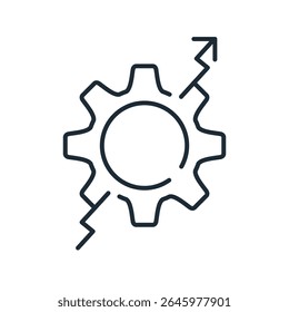  Gear process with arrow pointing up.Profitable management. Vector linear icon illustration isolated on white background.