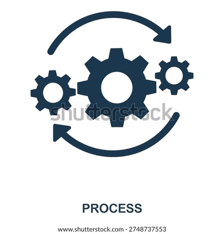 Gear process cycle icon with arrows and three cogwheels icon