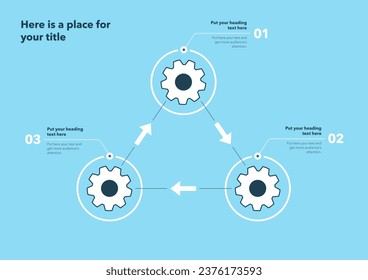 Gear process infographic with three steps - blue version. SImple chart design for workflow layout, diagram, banner, web design.