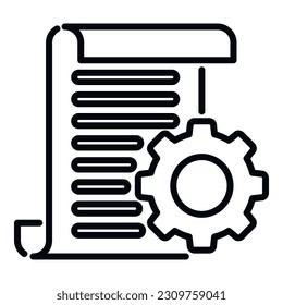 Symbol des Zahnradprojekts, Umrissvektor. Buchdaten. Hilfe-Handbuch