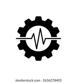 Gear with pulse line showing mechanical activity and technology heartbeat