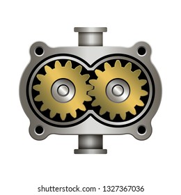 Gear pump. Mechanism for pumping fluid. Vector illustration isolated on white background.