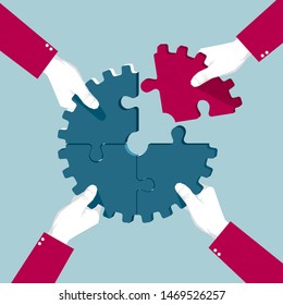 Gear puzzle game. Isolated on blue background.