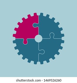 Gear puzzle game. Isolated on blue background.